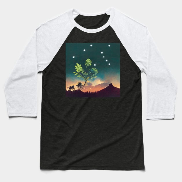 Tree and mountain under the stars Baseball T-Shirt by etherElric